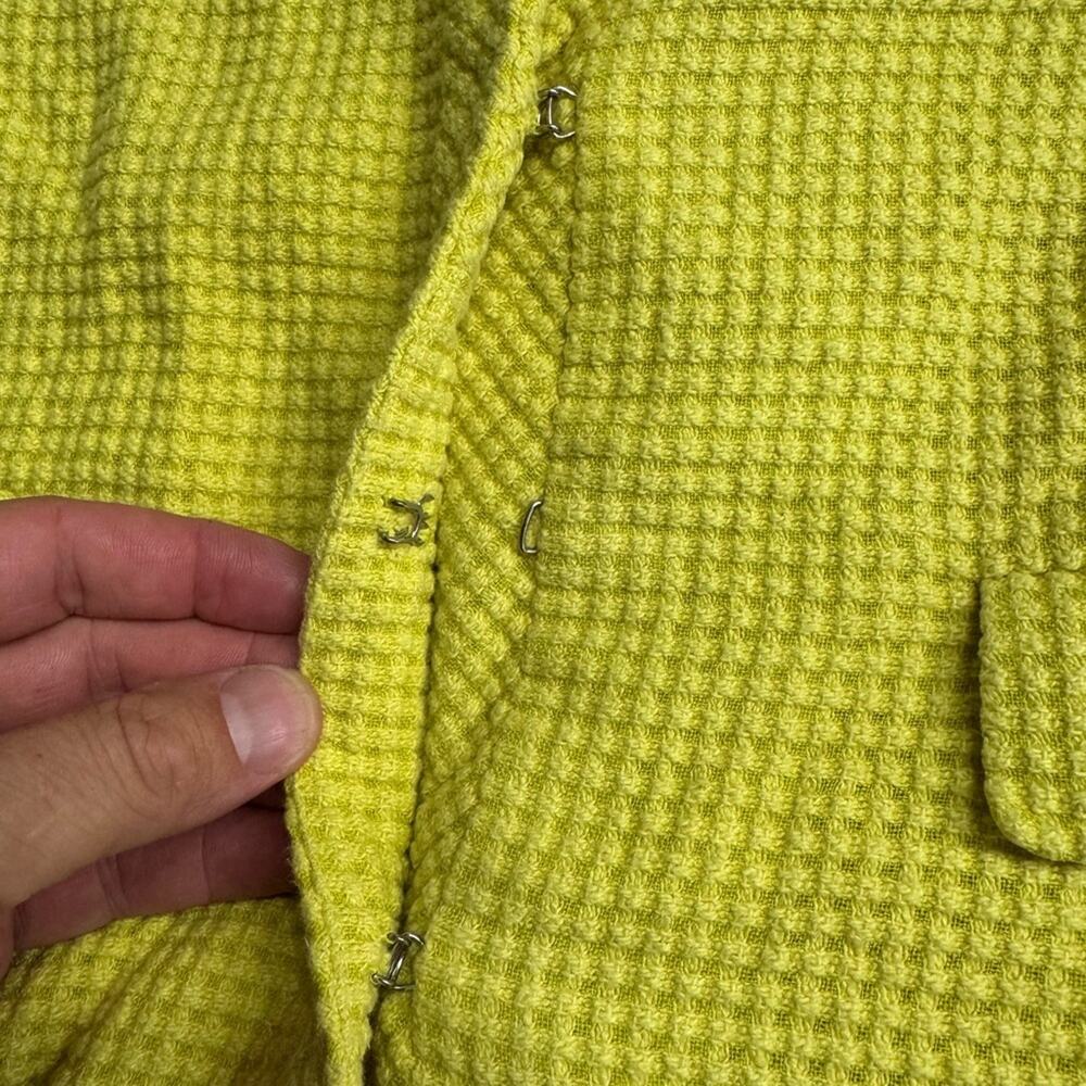 Ann Taylor Womens Sz 12P 3/4 Sleeve Yellow Waffle Knit Cotton Blazer Yellow - Picture 3 of 8
